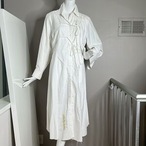 Rave Review Sz 38 US 10 White 100% Cotton Long Sleeve Front Button Long Dress